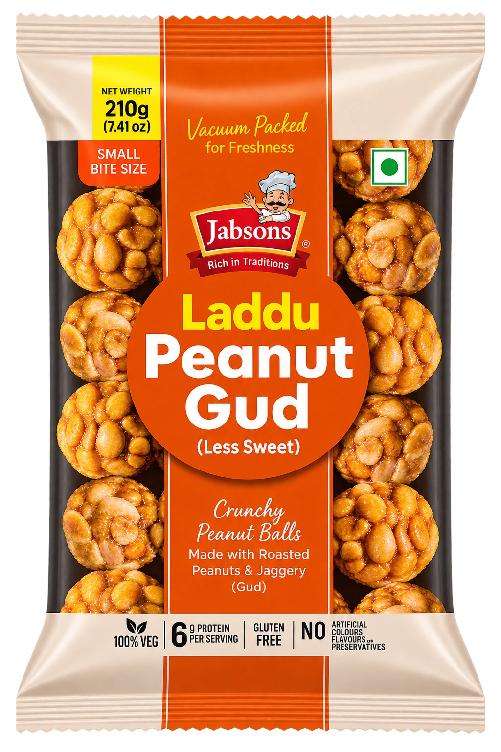 Jabsons Laddu z Orzeszków Ziemnych i Jaggery 210 g